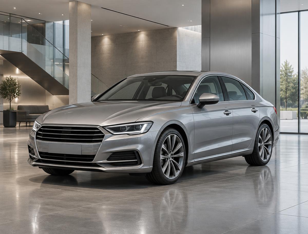 Moderne showroom met een zilverkleurige sedan